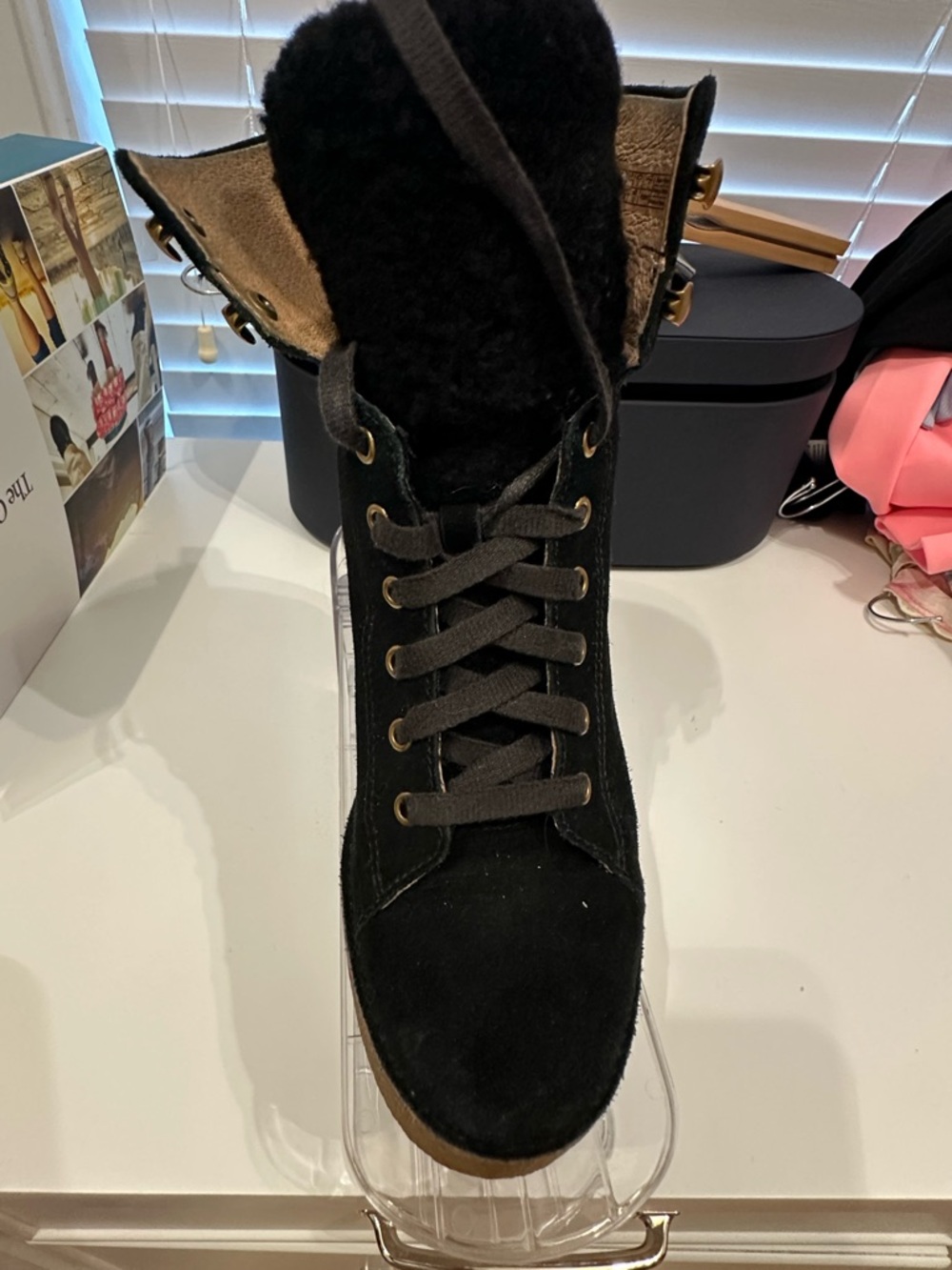 UGG Black Suede Lace-Up Shearling Boot